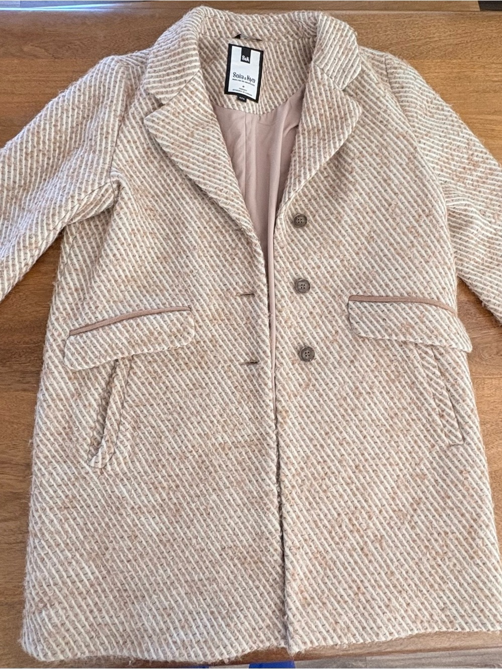Soia & Kyo Women's Beige & Cream Textured Pea Coat